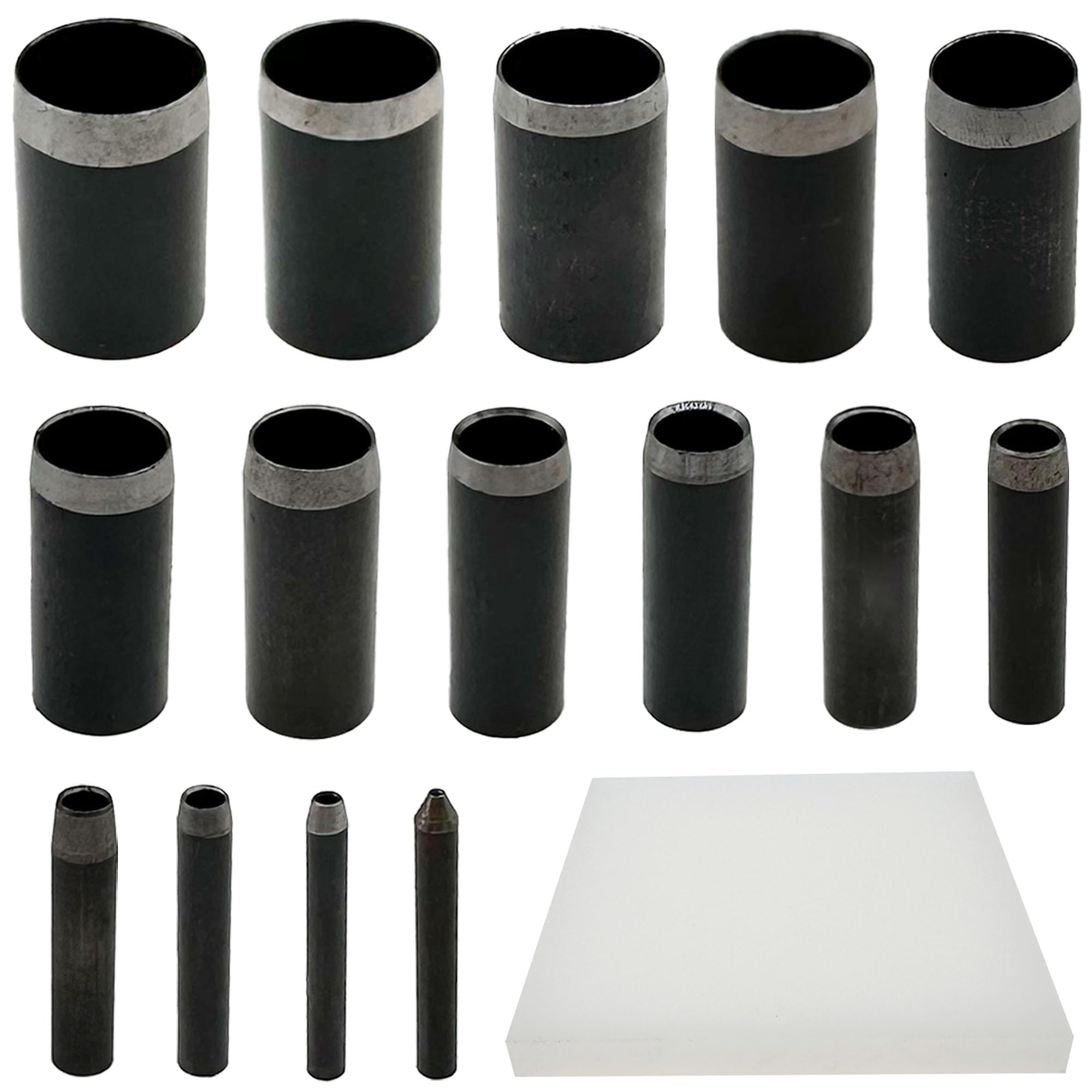 JMZLLRX 16 PCS Leather Hole Punch Set, 15 PCS Round Shape Leather Punch Cutter Tool with Perforated Matting, Leather Punch Tool for Leather Craft