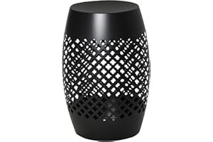 Outsunny 12.5" Outdoor Side Table, Steel Patio End Table, Round Hollow Drum Accent Table for Garden, Porch, Balcony, Yard, Bl