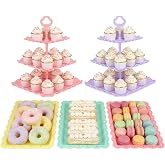 NWK 5-Piece Cupcake Stand &amp; Appetizer Trays Set (Colorful) | Cake stand set Includes 2 x 3-Tier Cupcake Stands, 3 Appetizer Trays, Square Shape, Colorful Design, Perfect for Parties
