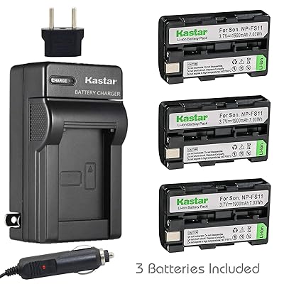 Kastar Battery 3-Pack and Charger for Sony NP-FS11 and CCD-CR1 CCD-CR5 DCR-PC1 DCR-PC2 DCR-PC3 DCR-PC4 DCR-PC5 DCR-TRV1VE Cyber-Shot DSC-F505 DSC-F505V DSC-F55 DSC-F55V DSC-P1 DSC-P20 DSC-P30 DSC-P50
