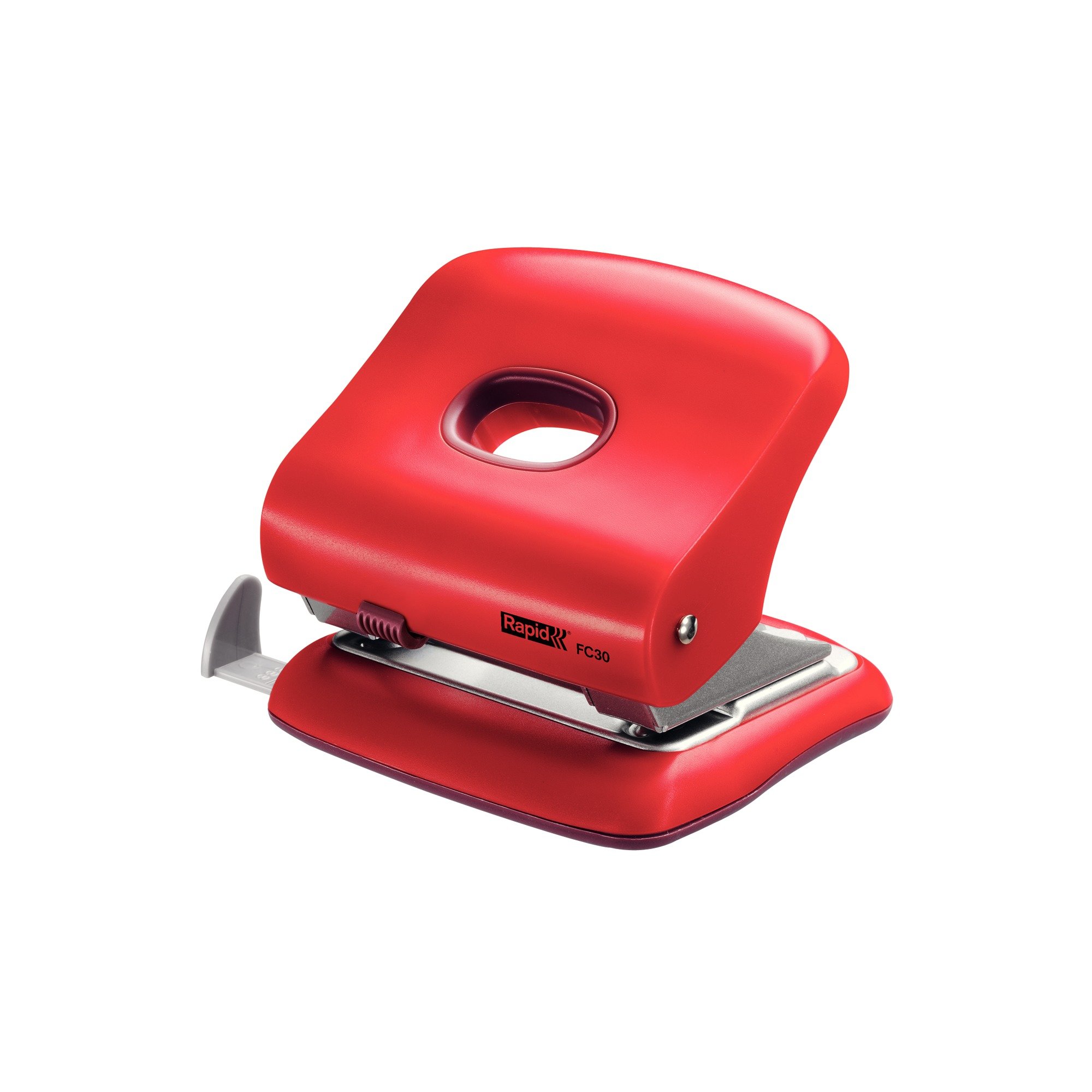 Rapid Fashion FC30 Strong 2 Hole Punch, Punches up to 30 Sheets, Adjustable Guide Bar, Ergonomic Design, Red, 23639403
