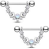 CM Crareesi Mania Opal Nipple Rings 316L Stainless Steel Nipple Shield Ring for Women 14G Moon Phase Nipple Piercing Jewelry