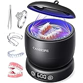 CANHOPE Ultrasonic Retainer Cleaner Machine, Ultrasonic Jewelry Cleaner, Denture Cleaner for Invisalign, Mouth Guards, Night Guards, Aligners, Toothbrush – Detachable Base & Lid, Digital Timer, Black