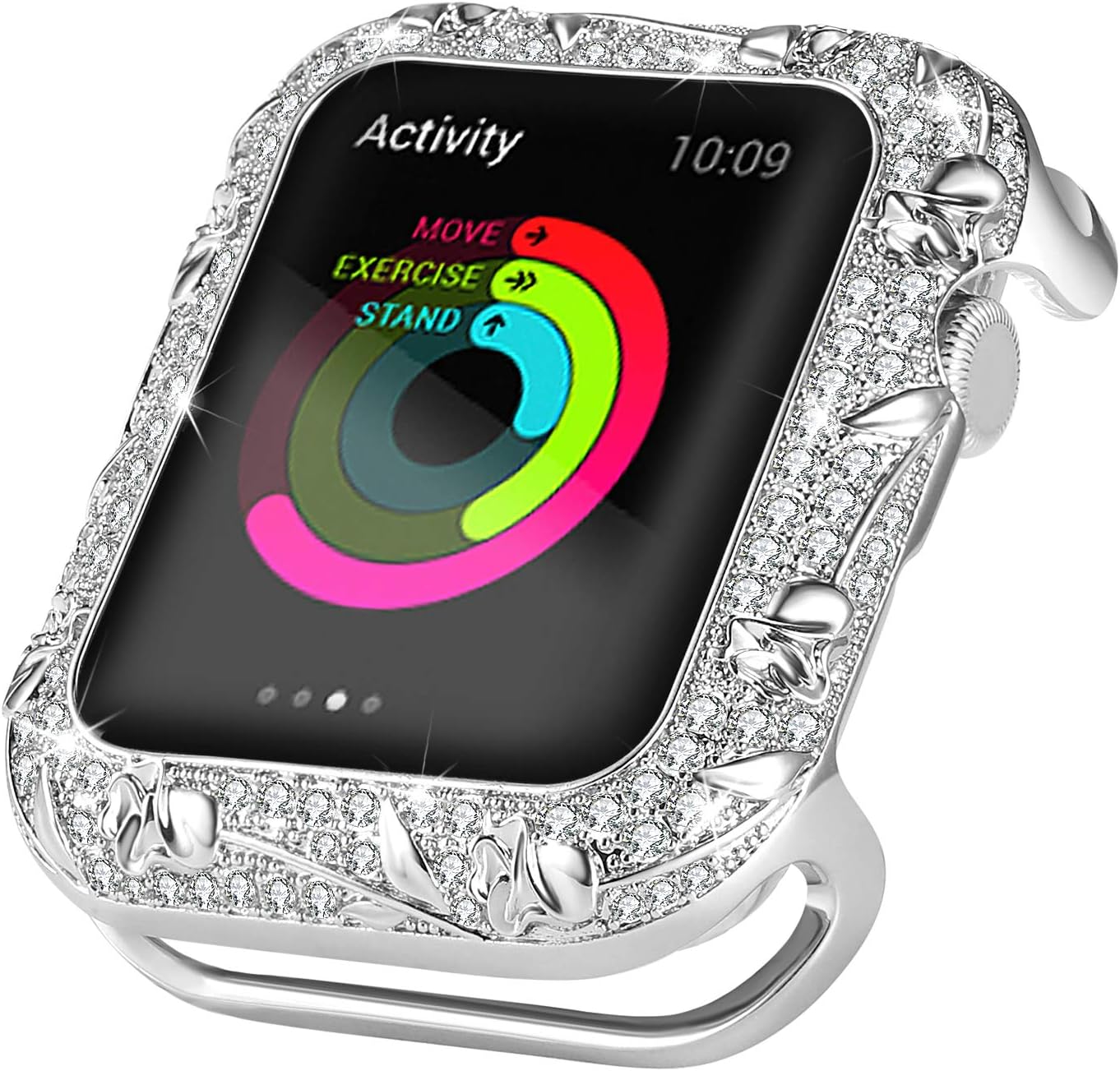 Ritastar Bumper Case for Apple Watch 40mm Stainless Steel Bling Rhinestone Protective Cover Anti-Scratch Shockproof Full Coverage Protection Embossed with Rose Jewelry for iWatch Series 4 5,Silver