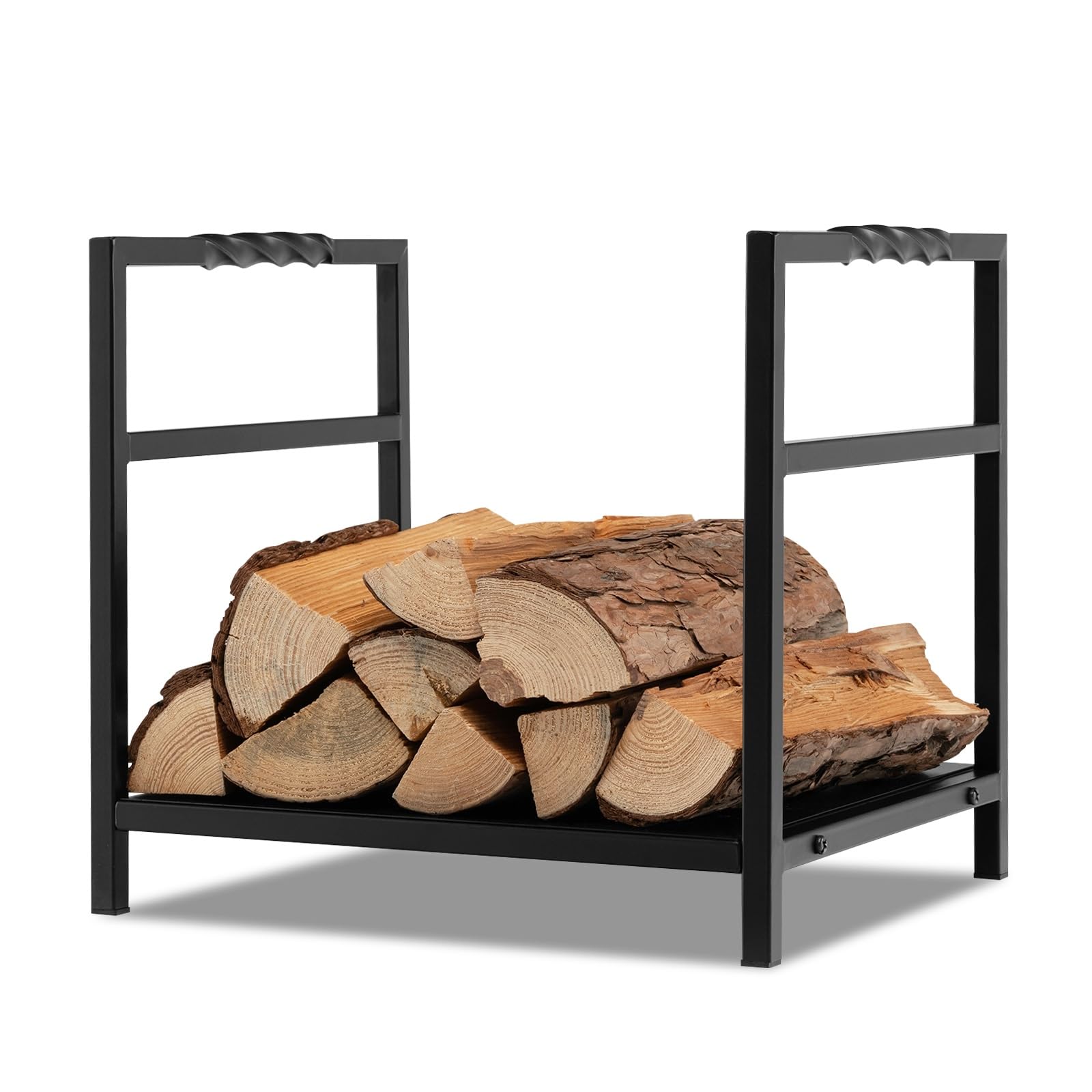 TANGZON Fireplace Log Holder, Heavy Duty Steel Firewood Rack with Solid Base & Handles, Indoor Outdoor Log Storage Wood Stacking Stand, 40 x 34 x 36cm