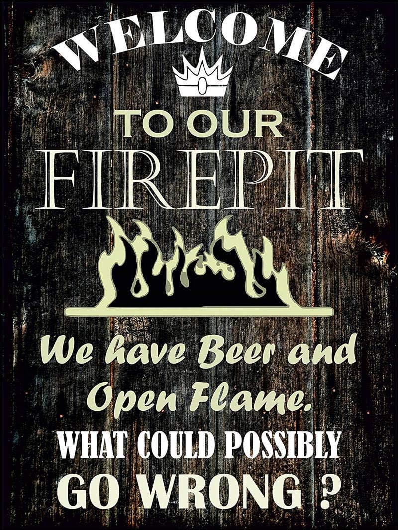 FemiaD 8 X 12 Novelty Funny Sign Welcome to Our Firepit Vintage Metal Tin Sign Wall Sign Plaque Poster for Home Bathroom and Cafe Bar Pub, Wall Deco 12-1