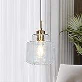 KSANA Gold Pendant Light, Modern 1-Light Brass Pendant Lighting Fixture with Seeded Glass Shade and Electroplate Craft for Ki