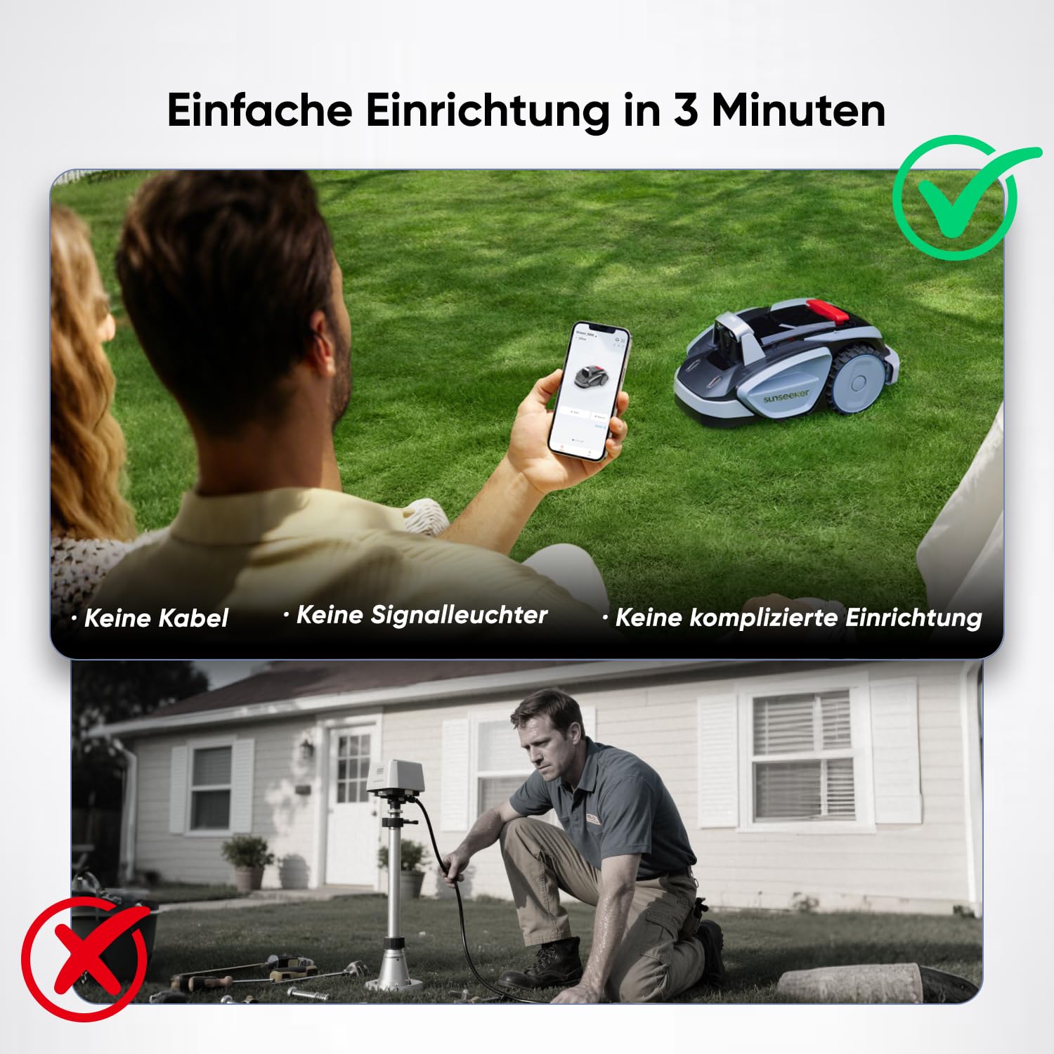 Sunseeker V3 Plus Mähroboter ohne Begrenzungskabel 1000 m², Vision AI Doppel-Auge, 42% Steigung, App-Steuerung, Rasenmäher mit EIN-klick-Mähen, silbergrau 2