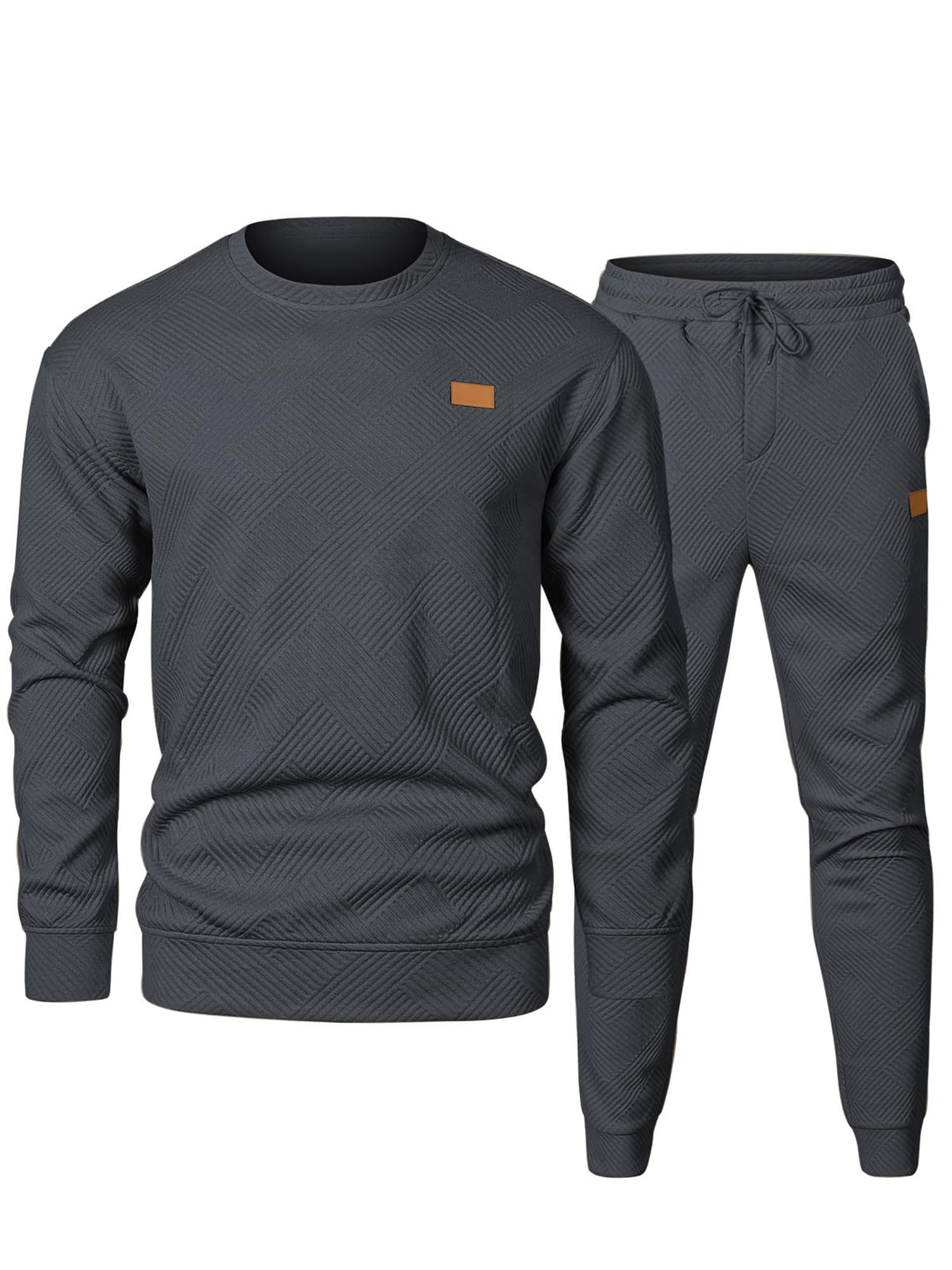 Photo 1 of JMIERR Mens Knit Jacquard Outfits Track Suits 2 Piece Set Long Sleeve Pullover Sweatshirt & Running Joggers Sweatpants, Fall Tracksuit Sweatsuits Matching Lounge Sets, 2XL, Dark Grey