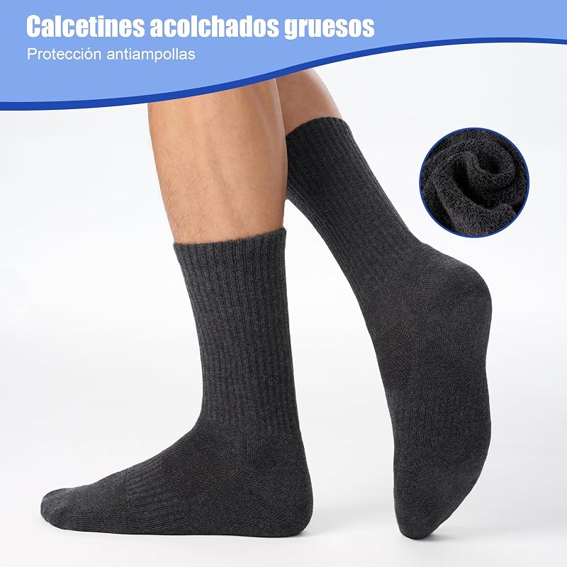 Meias femininas de homem, meias de algodão sem costuras, meias desportivas respiráveis e sem bolhas, ideais para trabalho, corrida, 6 pares unissex, preto branco cinzento, 39-42 — foto 5 de 8