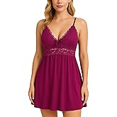 Oberitiny Women Lace Modal Nightwear Sleepwear Chemises V-Neck Full Slip Babydoll Nightgown