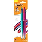 BIC 4 Color Smooth Gradient Retractable Ballpoint Pen, 1.0 mm, 2-Count | Gradient Barrels with Assorted Ink Colors | Smooth G