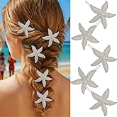 HEREAD Starfish Hair Clips Silver Mermaid Hair Accessories Beach Barrettes for Women and Girls (Pack of 5) (Silver)