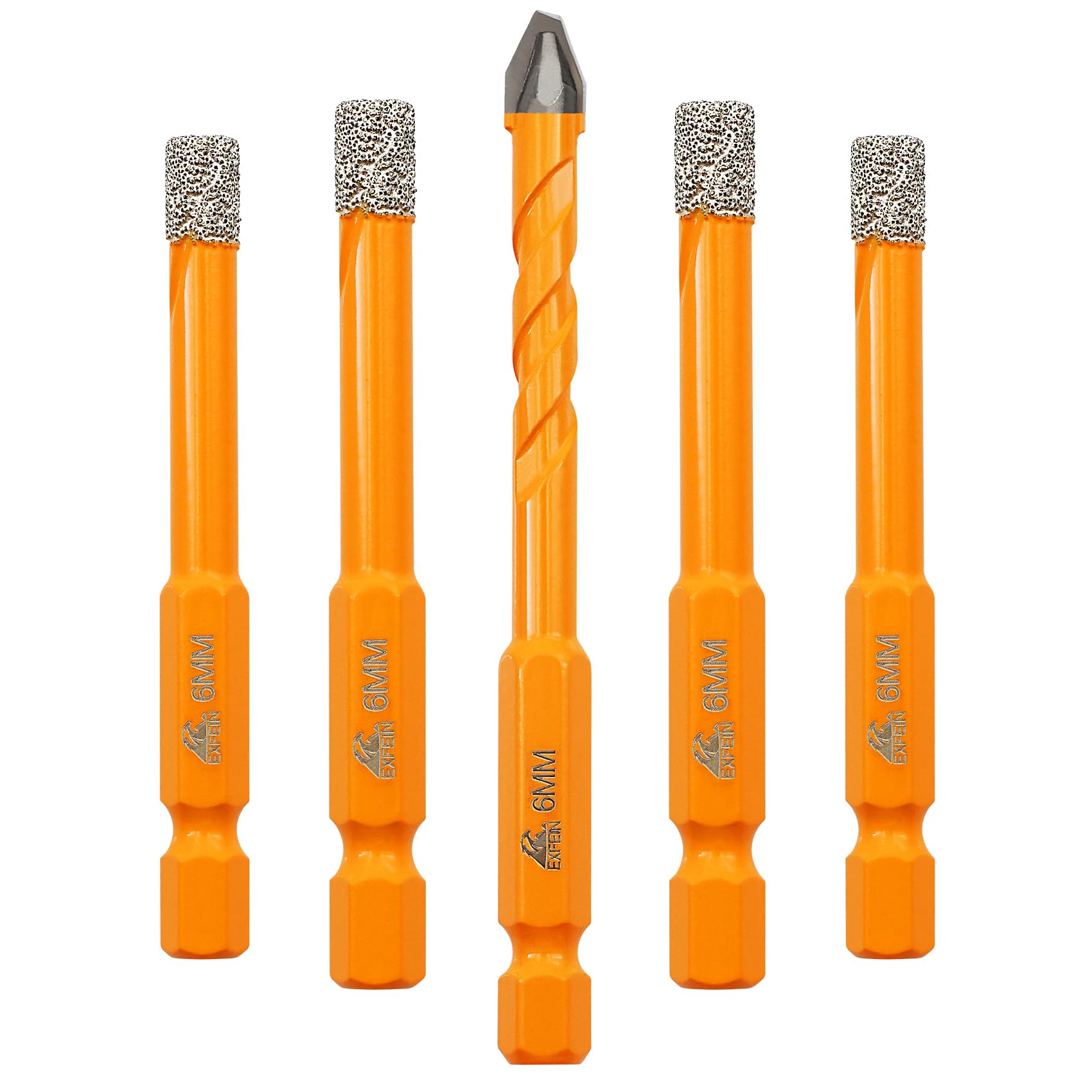 EXFEIN Diamond Tile Drill Bits and Carbide Masonry Drill Bits 5pcs/set - 6mm*5 for Positioning and Drilling Ceramic Porcelain Tile Marble Granite Masonry