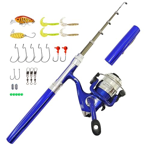 amazon compact fishing pole PiscatorZone Pen 55 Inch Mini Pocket Rod Travel Set for Ice Fly Sea Saltwater Freshwater 1.4m : Sports & Outdoors Suitable for fishing from a boat PLUSINNO Collapsible Telescopic Fishing Rod