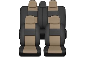 BDK Faux Leather Car Seat Cover Full Set - Front & Rear Split Bench Beige Seat Covers for SUV & Truck Seat Covers, Airbag Compatible - Interior Protective Seat Covers for Car Seats & Car Accessories