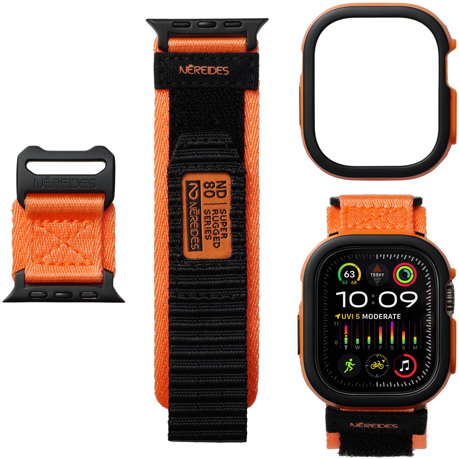 Nereides Rugged Case with Band Compatible with Apple Watch Straps Ultra 3/Ultra 2/ Ultra 49mm, Nylon Sport Replacement Band with Cover Compatible with iWatch Strap Ultra 3/2/1 49mm (Orange)