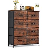 8-Drawer Dresser for Bedroom, Anti-Tip Tall Storage Organizer Chest of Drawers with Wooden Top and Metal Frame Fabric Bins for Closet, Living Room, Hallway, Entryway, Brown