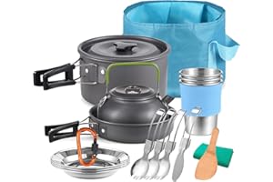TOMSHOO Camping Cookware Mess Kit, Lightweight Camping Cooking Set Alumina Backpacking Camping Pots Pans Kettle Set for Outdoor Backpacking Hiking Picnic Included Carry Bag