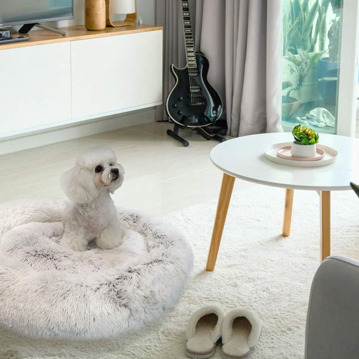 Richgra Faux Fur Ped Beds for Dog and Cat, Donut Pet Beds, Cuddler Round Bed Improved Sleep, Cozy Cat Cushion Bed, Self Warming Indoor Round Dog Bed (23”x 23”, Grey) : Pet Supplies