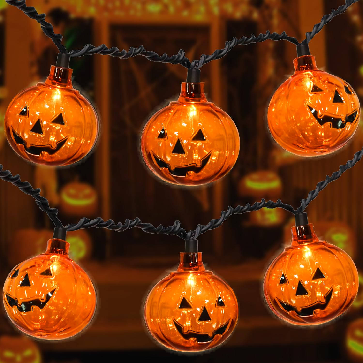 Photo 1 of SOTOPOO 8.5FT LED Halloween Lights Pumpkin String Lights with 10 Smiling Jack O Lantern Pumpkin Lights, LED Jack O Lantern for Home Party Yard Pprch Indoor Outdoor Halloween Decorations, 0.48W