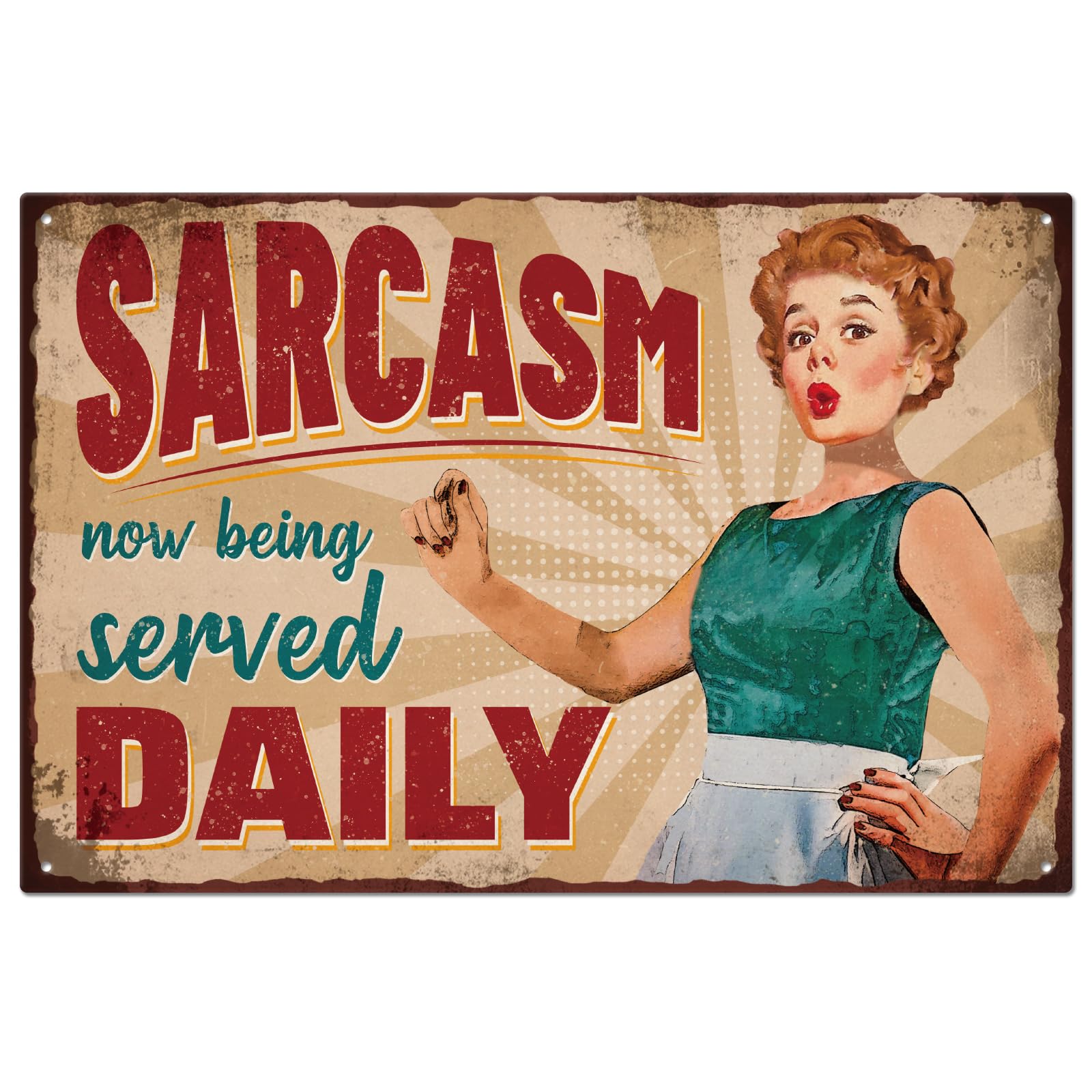 GLOBLELAND Vintage Metal Tin Sign Funny Retro Sarcasm Now Being Served Daily Metal Wall Decor Decorative Tin Sign Art Plaque Poster 8×12inch/20x30cm for Home Kitchen Bar Club Decoration