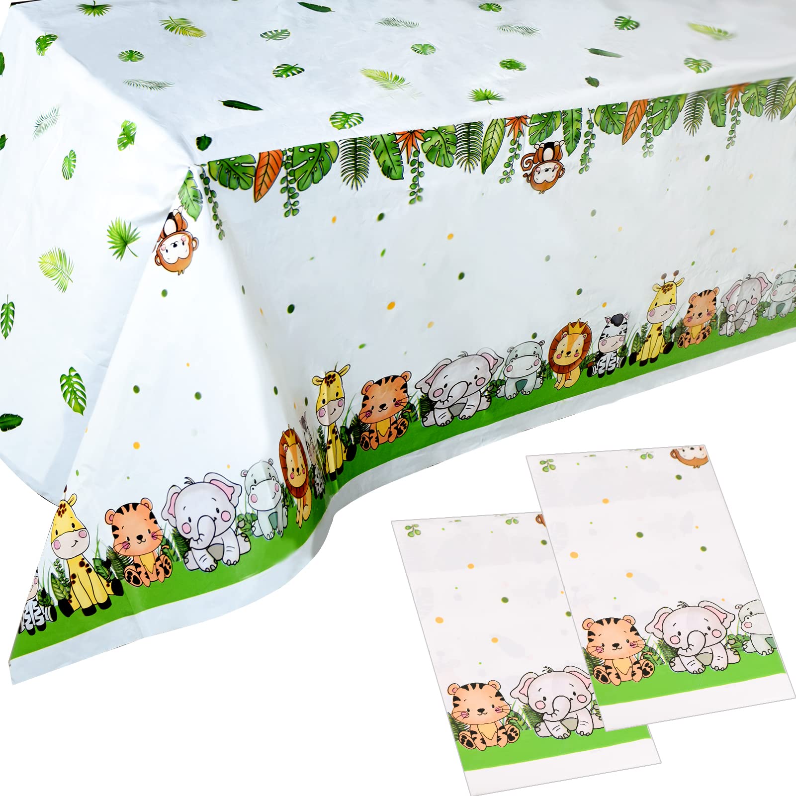 2pcs Jungle Safari Party Table Covers Tablecloths Plastic Jungle Animals Tablecloths Safari Theme Table Cloth Jungle Safari Tablecloth for Birthday Party Decorations Baby Shower Kids Boys