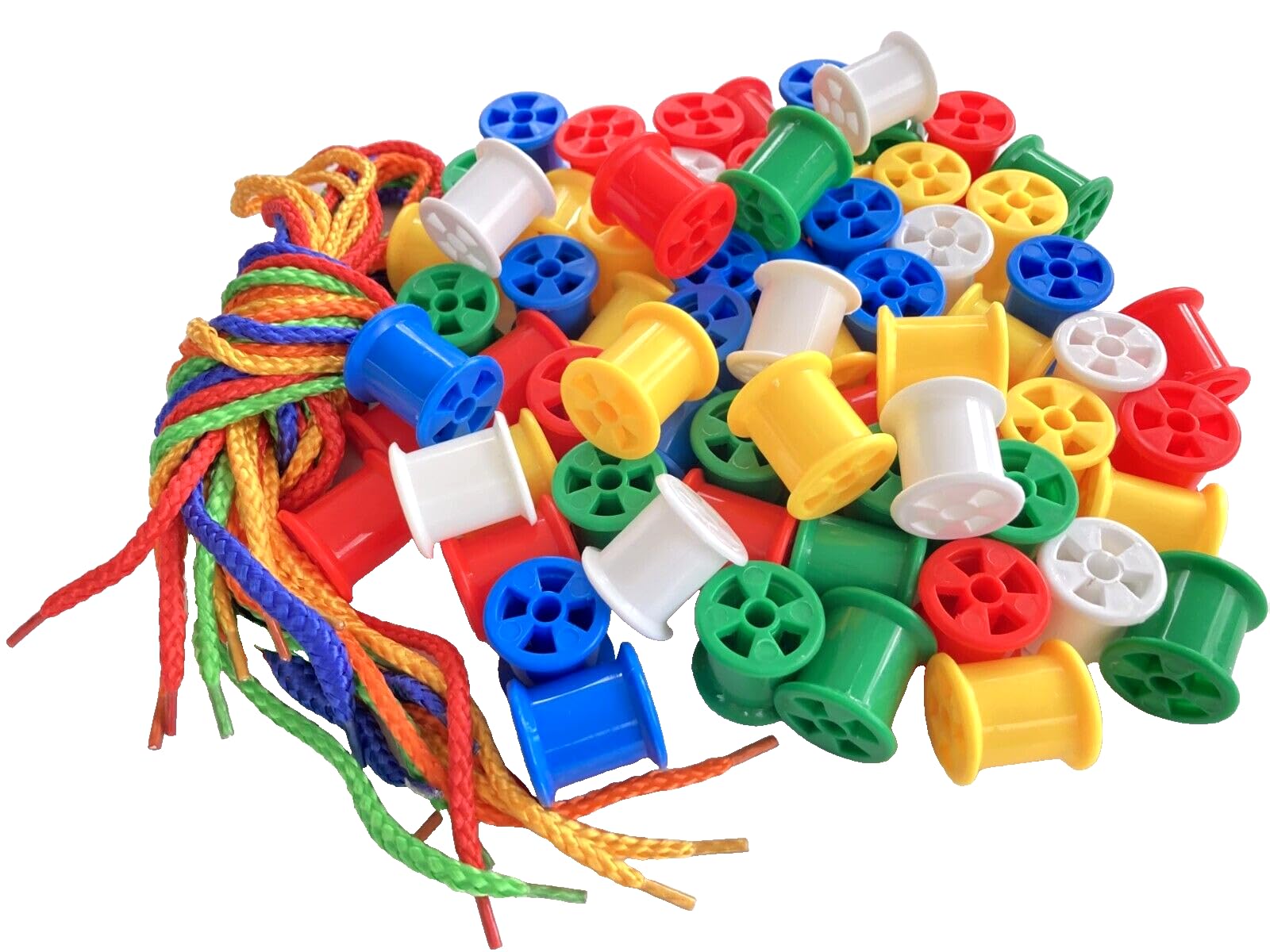 100 Cotton Reels & Threading Laces - Early Learning Fun Count Educational