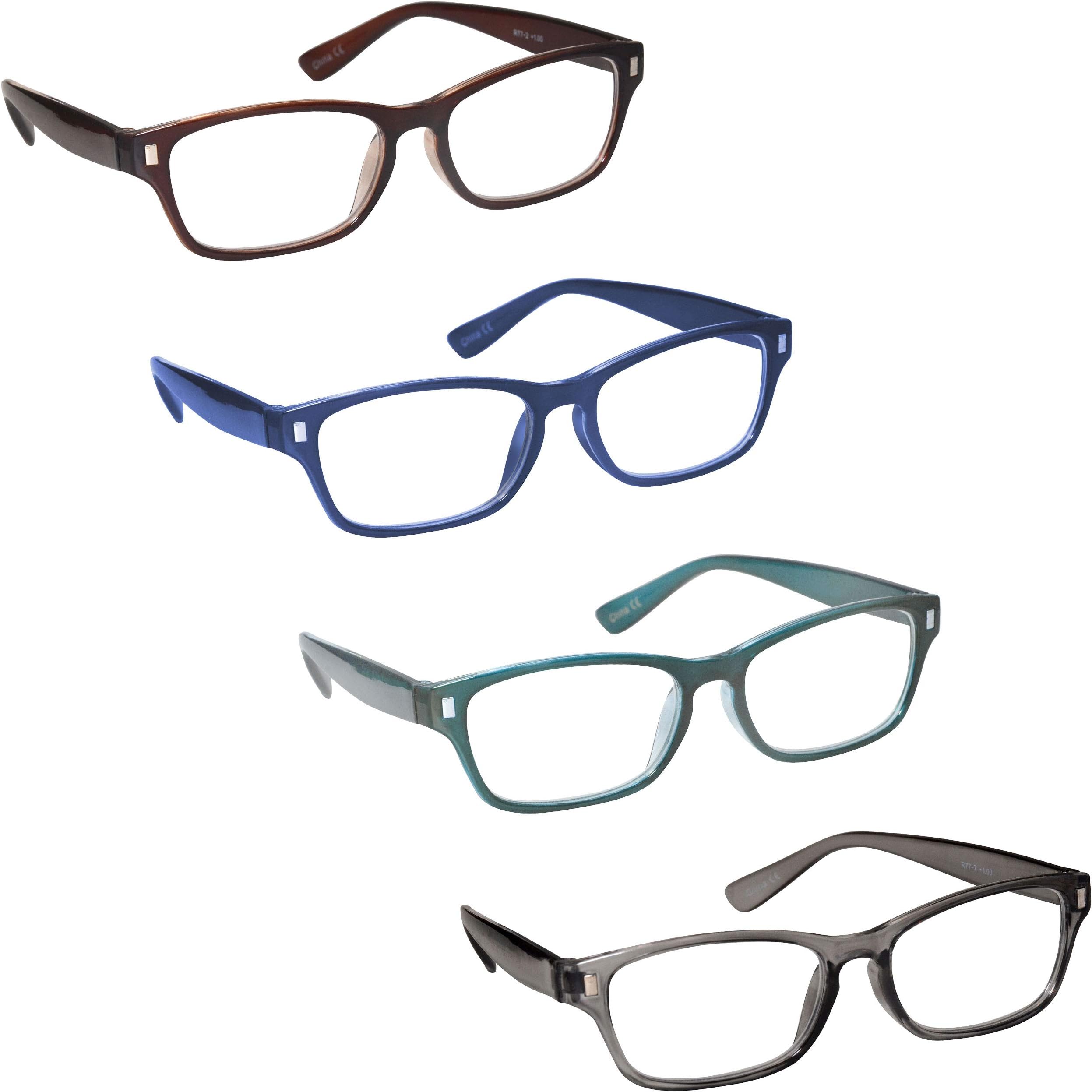 The Reading Glasses Company Brown Dark Blue Aquamarine Grey Readers Value 4 Pack Mens Womens RRRR77-23Q7 +2.00