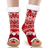 HONGTEYA Christmas Women Slippers Fuzzy Socks Winter Thick Warm Socks with Grippers Non Slip Soft Cozy Fleece Lining Christmas Gifts