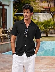 COOFANDY Men Beach Linen Shirts Boho Hippie Shirts
