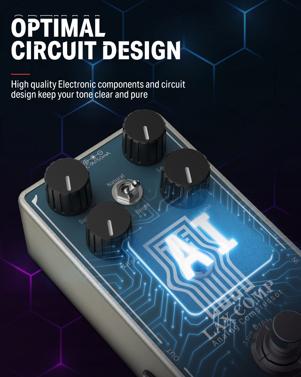 Donner Compressor Guitar Pedal, Lax Comp Compressor Pedal for Electric Guitar and Bass, Classic Peak Limiter Style Compressor with 2 Band EQ Boost Effect Pure Analog True Bypass