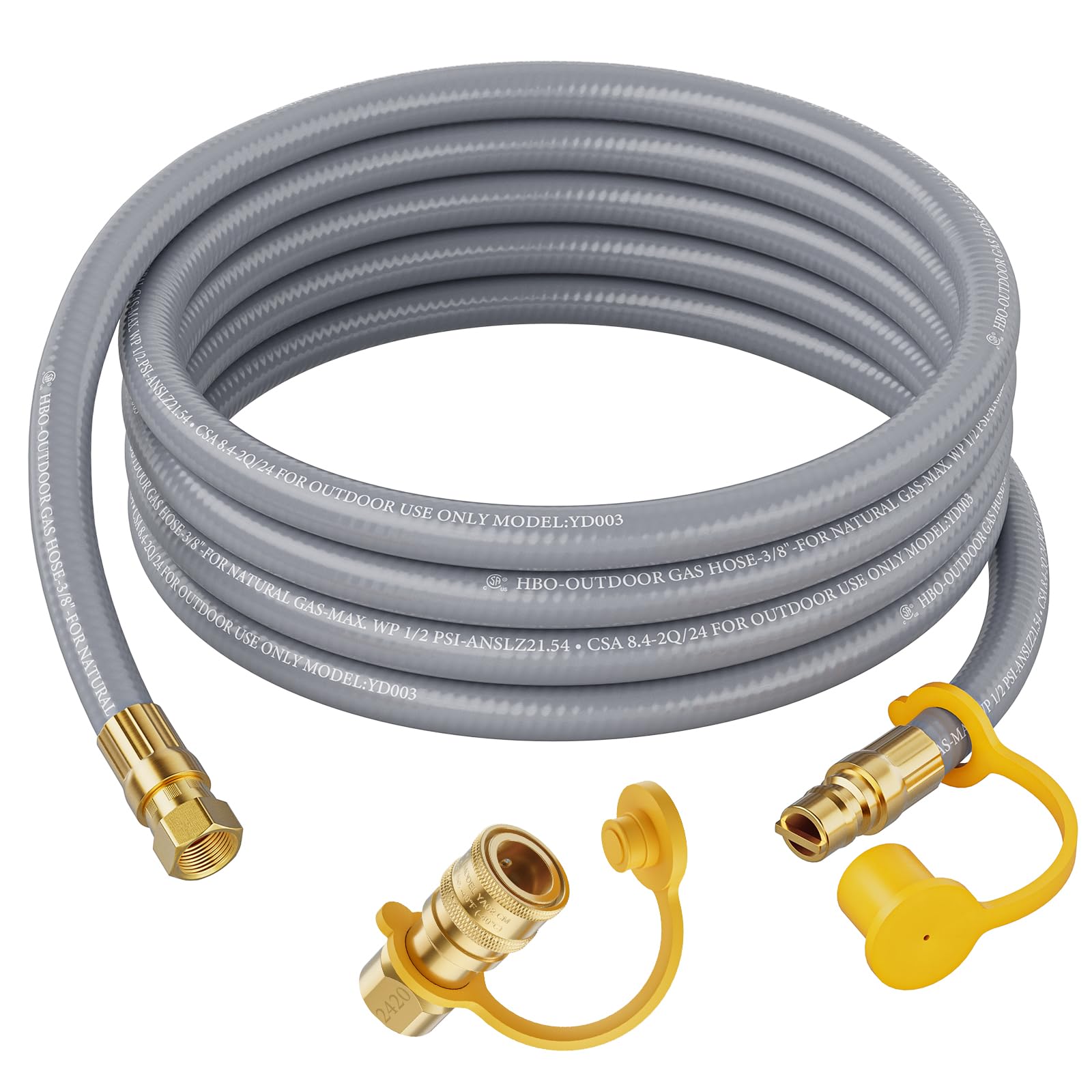 Photo 1 of 12 Feet 3/8" ID Natural Gas Hose with Quick Connect, Low Pressure LPG Hose, for Weber, Char-Broil, Pizza Oven, Outdoor Grills, Patio Heaters and More