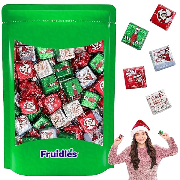 FRUIDLES CHRISTMAS ELF ON THE SHELF CHOCOLATE, MILK CHOCOLATE PARTY BAG FILLERS, INDIVIDUALLY WRAPPED FOILS, RESEALABLE BAG, DAIRY (HALF-POUND)
