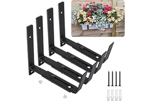 Maotong Adjustable Window Planter Box Brackets 4 Pack, Heavy Duty Wall Mount Flower Box Holder for Planter Box Depth (Front to Back) 6 to 12 Inches, Black
