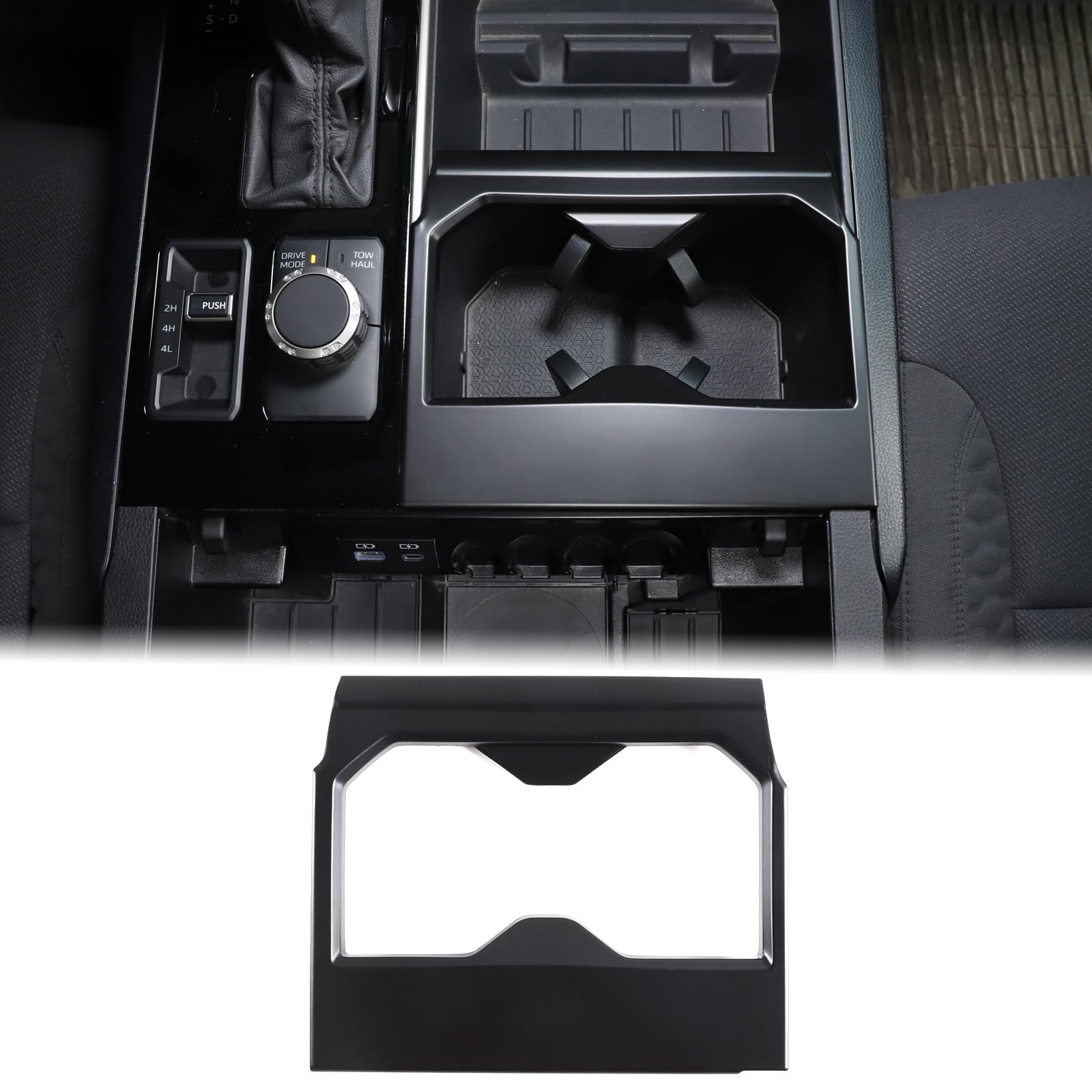Photo 1 of Aunginsy Front Seat Central Armrest Cup Holder Cup Frame Trim Cover Compatible with Toyota Tundra/Sequoia 2022-2025 Car Center Console Armrest Box Cupholder Panel Decorative Sticker ABS Accessories