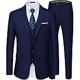 Saruit Men's Suits Slim Fit Tuxedo Suit Set 3 Piece 2-Button Solid Prom Wedding Party Blazer Vest Pants