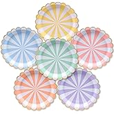 Confettiville Party Paper Plates, 50-Pack, Disposable Paper Plates, Gold Foil Scalloped Edge, Striped Pastel, 6 Colors, 9-Inch
