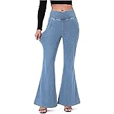 TONIRY Bell Bottom Jeans for Women High Waisted Stretchy Flare Jeans with Pockets Trendy Crossover Pull On Flare Jeggings