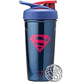 BlenderBottle Superman Sport Shaker Cup Insulated Stainless Steel Water Bottle with Wire Whisk, 24-Ounce, Man of Steel - Blue