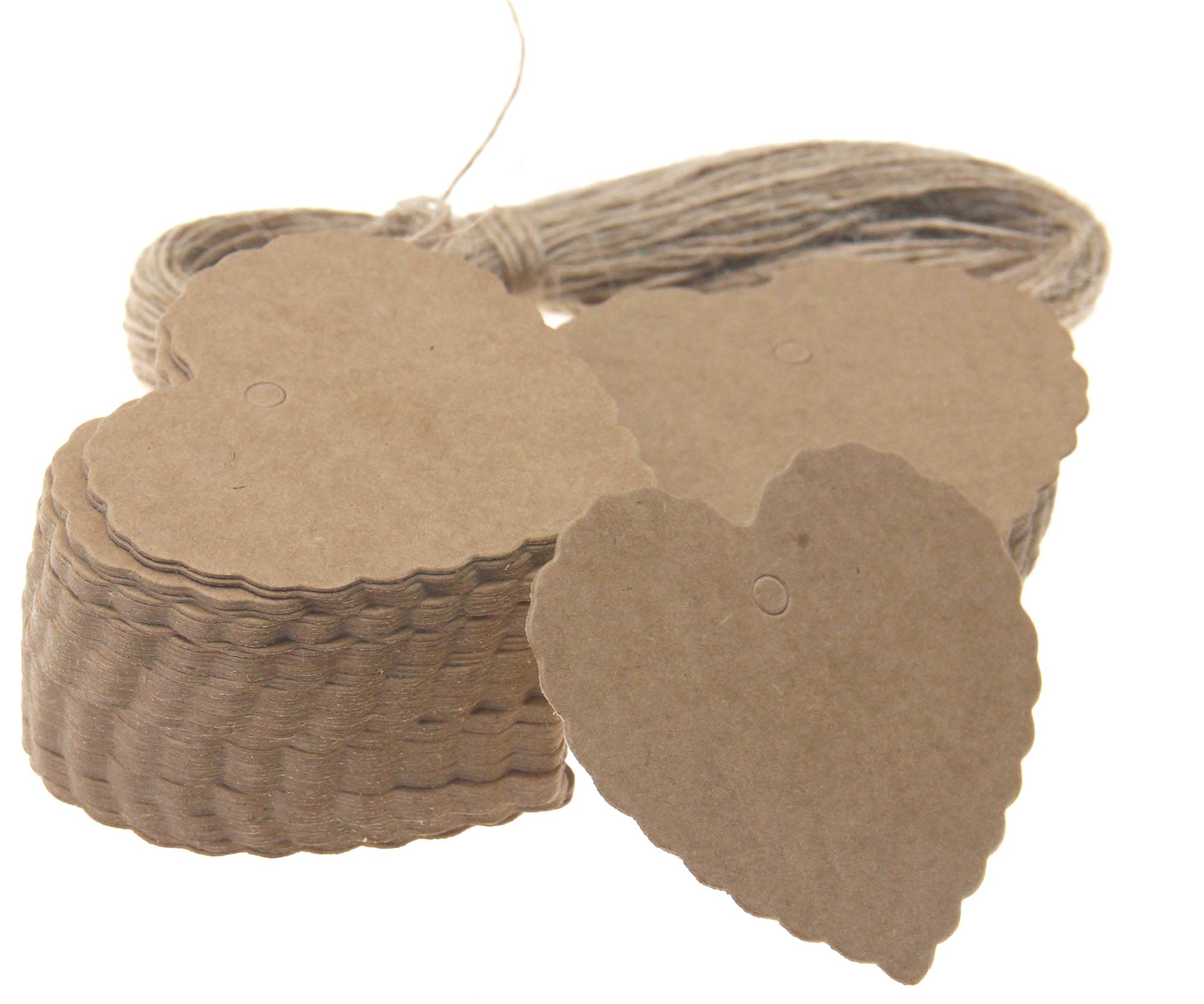 eMagTech Brown Heart Shape Tags,Kraft Paper Tags,Mini Greeting Cards,100pcs Blank Luggage Lebels with String