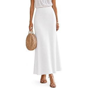 GuuFeu Women's 2026 Summer White Linen Maxi Skirt Elastic High Waisted Flowy A Line Boho Black Long Skirts for Women