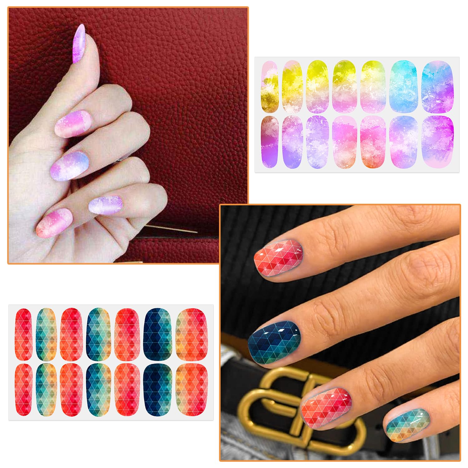 WOKOTO 12 Sheets Graffiti Nail Polish Stickers Full Wraps for Women Aurora Gradient Gel Nail Polish Strips for Women Girls Gel Nail Stickers Mix Color Stick On Nails - Image 4