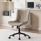 YOUNIKE Office Chair, Desk Chair with Wheels, Home Office Computer Task Chairs, Modern Faux Leather Padded Vanity Chair, Adjustable Swivel Armless Office Chairs with Back, Khaki