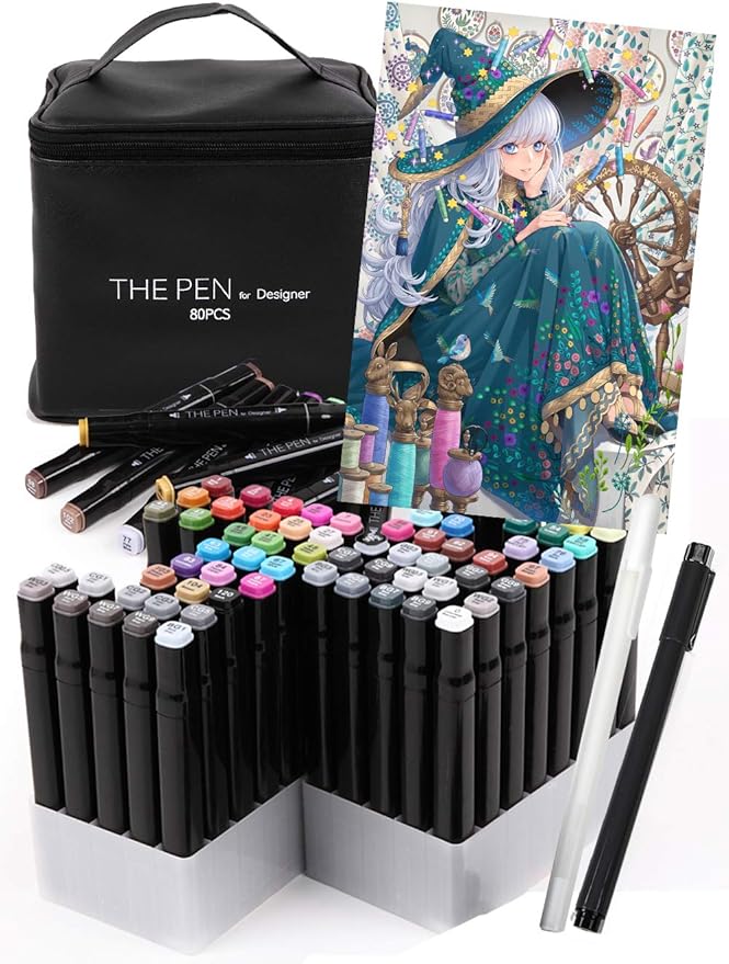 Amazon Co Jp The Pen For Designer マーカーペン 80色 セット ペンケース スタンド ホワイト ライナーペン 付き イラストマーカー アルコールマーカー コミック用マーカー ホビー