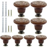 suiwotin 8pcs Brown Ceramic Knobs, Vintage Kitchen Cabinet Knobs | Retro Ceramic Dresser Knobs, Decorative Drawer Pull, For Closet Cupboard Furniture Door