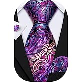 Barry.Wang Men Ties Paisley Woven Silk Necktie Set with Pocket Suqare Cufflinks Formal