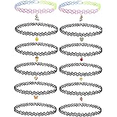 BodyJ4You 12PC Tattoo Choker Necklace for Women - 90s Choker Necklaces Y2K Fashion Trendy Vintage - Emo Black Choker Rainbow Pink White Purple Neon Green Blue Daisy Flower