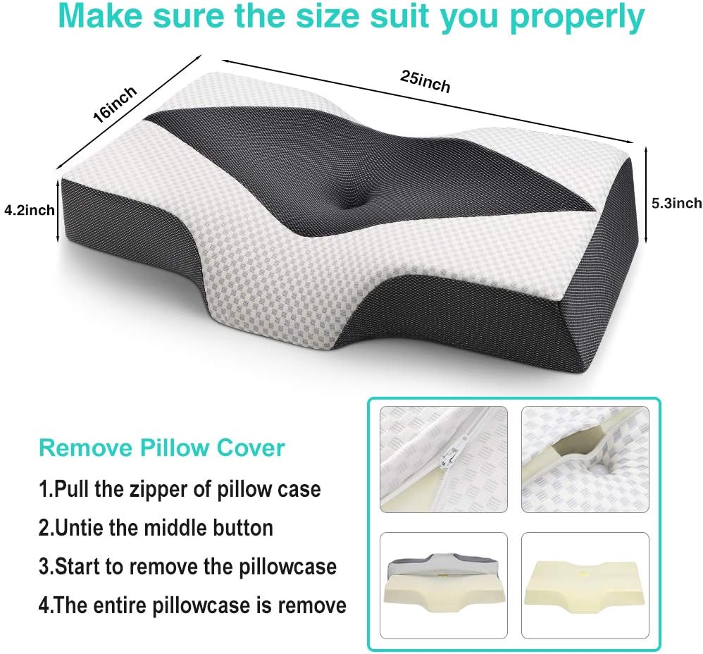 IKSTAR Memory-Foam Pillow for Sleeping - Ergonomic Orthopedic Side Sleeper Pillow, Cervical Neck Support Pillows Relief Neck & Shoulder Pain for Back, Side & Stomach Sleepers: Home & Kitchen
