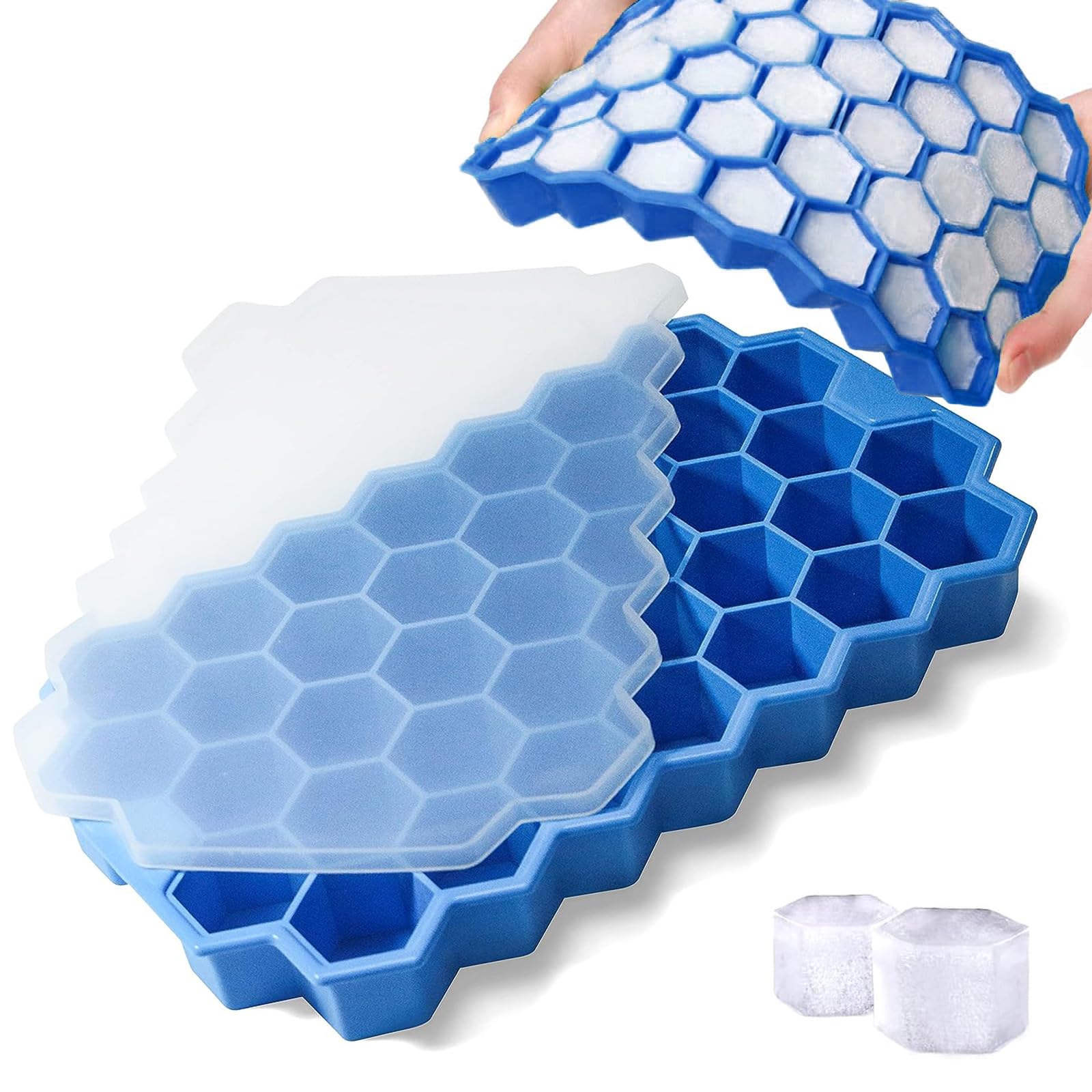 Photo 1 of 2 Pack Silicone Ice Cube Trays With Lid - 37 Grid Small Ice Cube Molds For Freezer Reusable BPA Free Easy-Release For Cocktail Whisky Iced Coffee Dishwasher Safe